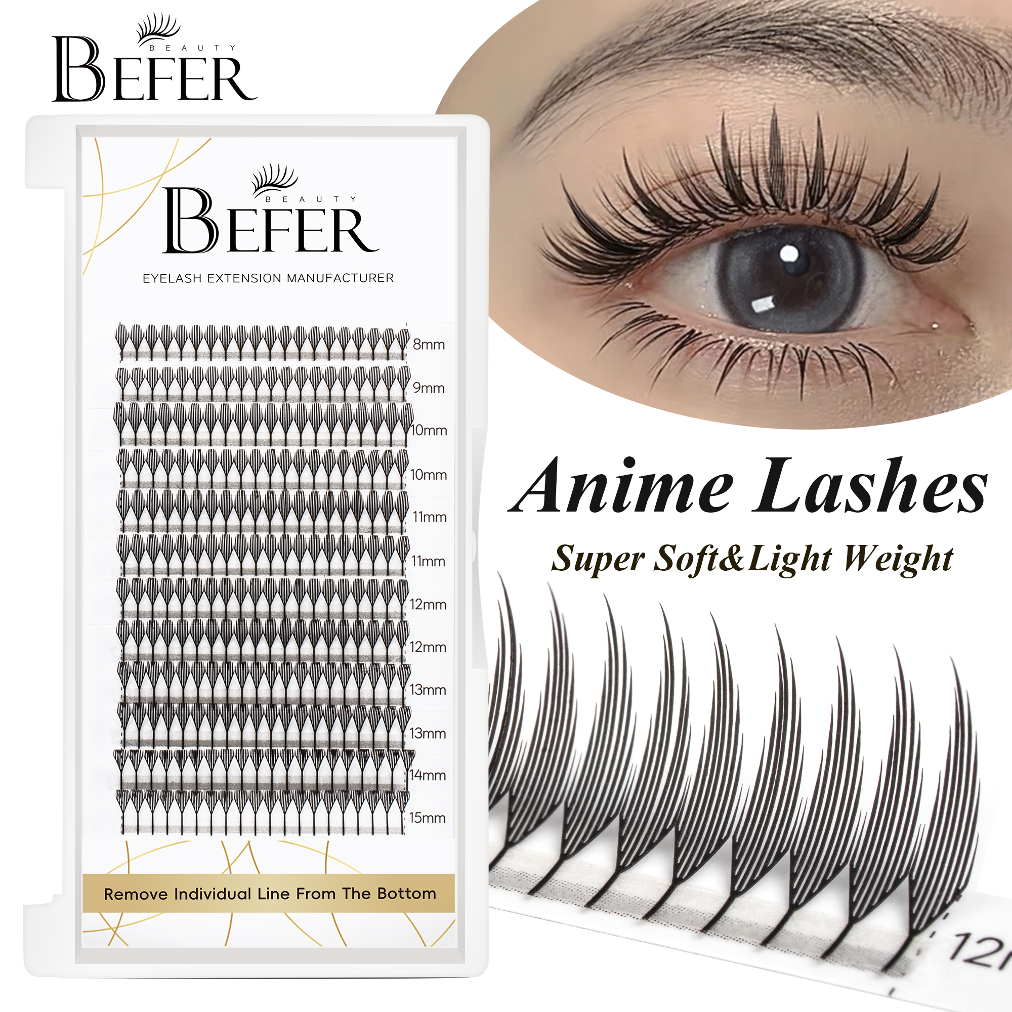 Eyelash Extension Cat Eye - Befer Beauty Anime Lashes 240 Clusters