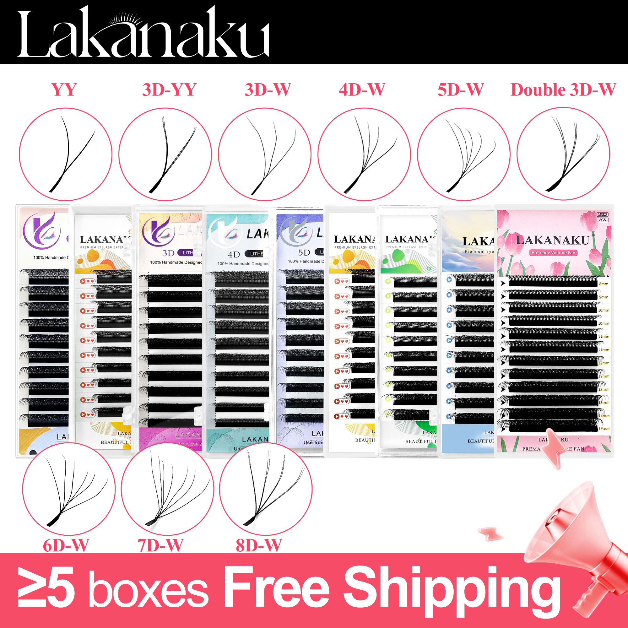 Eyelash Extension Y Shape - LAKANAKU W Shape Bloom 3D 4D