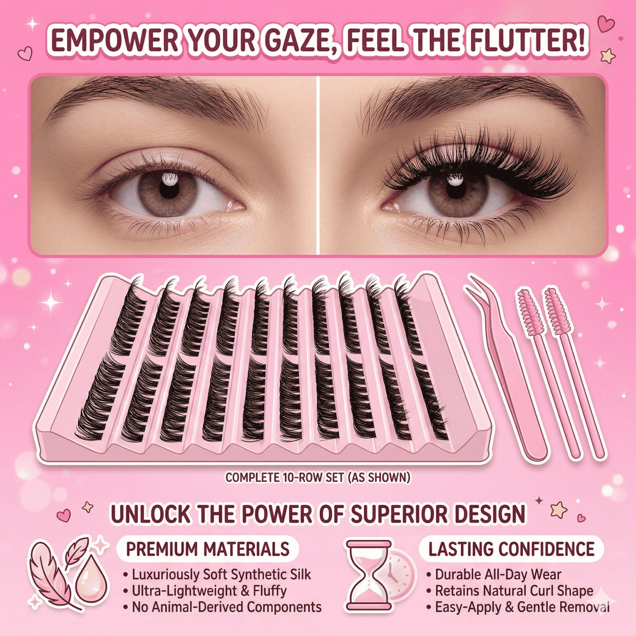 Eyelash Extension Cat Eye - False Eyelashes Cluster Lashes Kit 60D
