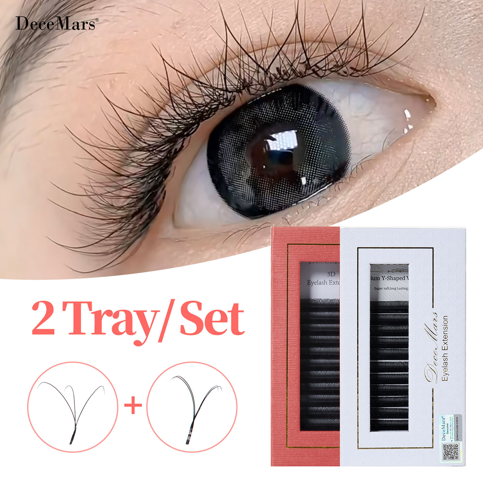 Eyelash Extension Y Shape - DeceMars 2 Trays/Set 3D W-Shaped Eyelash